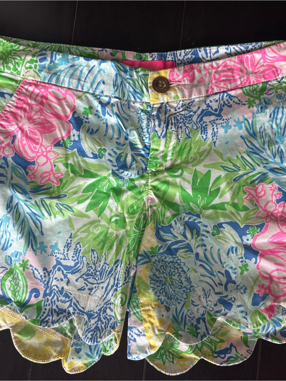 Lilly Pulitzer Tropical Floral Scallop Hem Shorts - Pink, Green, Blue